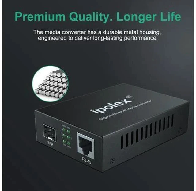 Alt view image 5 of 5 - ipolex Gigabit Single-Mode LC Fiber to Ethernet Media Converter with SFP LX Module, 1.25G SFP Fiber to Copper RJ45, 1000Base-LX to 10/100/1000Base-TX, 1310nm, SMF, Transmission up to 20-KM