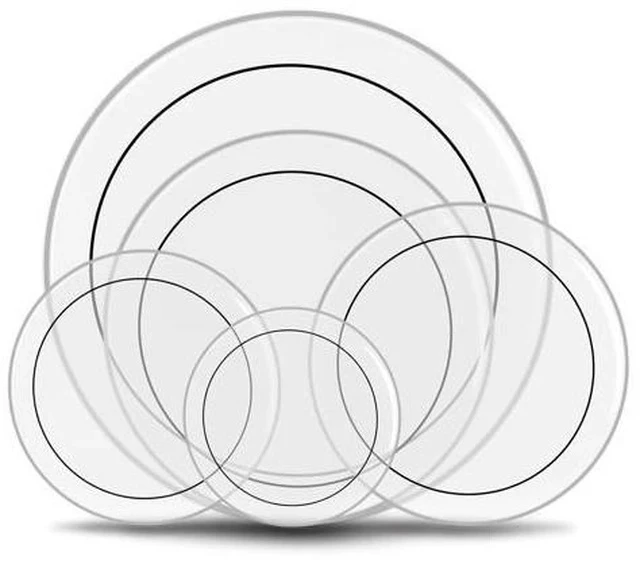 Alt view image 2 of 7 - 5 Pieces Drum Heads, 12" 13" 14" 16" 22" PET Drum Head Kit, Standard Drumhead Pack Fit for Rock & Metal - Clear