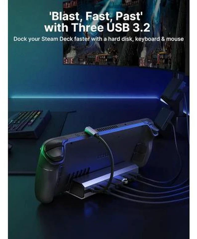 Alt view image 4 of 7 - Docking Station for Steam Deck/Rog Ally/Legion Go, 7-in-1 Steam Deck Dock with HDMI 4K@60Hz, DisplayPort, Gigabit Ethernet, USB A 3.2 and 100W Charge Compatible with Steam Deck OLED-HB0702