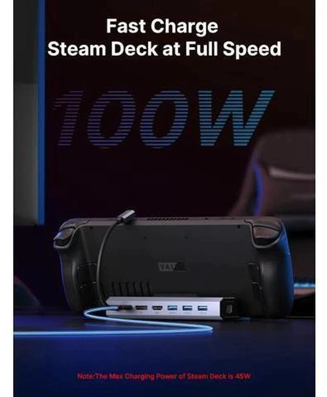 Alt view image 7 of 7 - Docking Station for Steam Deck/Rog Ally/Legion Go, 7-in-1 Steam Deck Dock with HDMI 4K@60Hz, DisplayPort, Gigabit Ethernet, USB A 3.2 and 100W Charge Compatible with Steam Deck OLED-HB0702