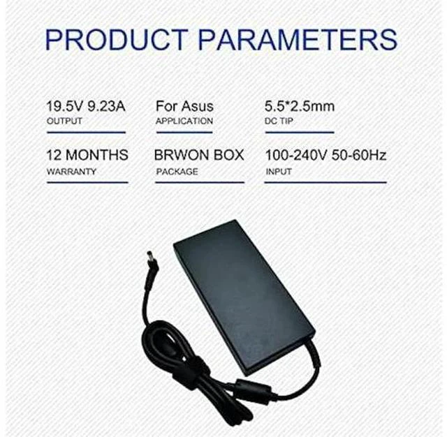 Alt view image 2 of 6 - 19.5V 9.23A 180W Laptop Charger for Msi A15-180P1A, for Sager NP7876 NP7856-N NP7856-S NP8956 NP8957 Notebook AC Adapter 5.5x2.5mm with Power Cord