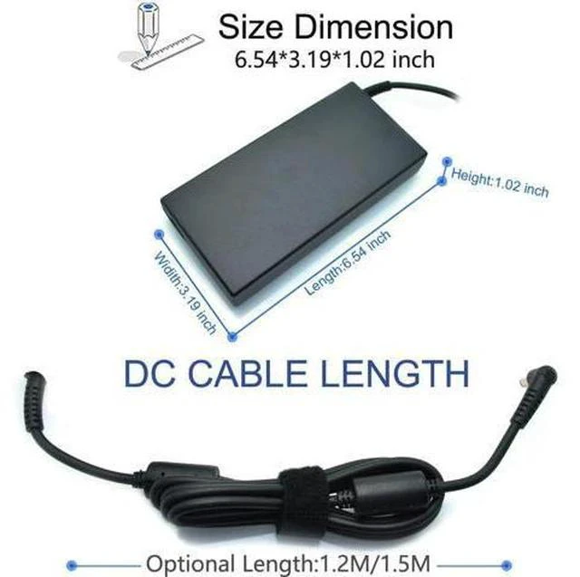 Alt view image 3 of 7 - 19.5V 9.23A 180W Laptop Charger for Msi A15-180P1A, for Sager NP7876 NP7856-N NP7856-S NP8956 NP8957 Notebook AC Adapter 5.5x2.5mm with Power Cord