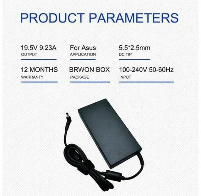 Alt view image 2 of 7 - 19.5V 9.23A 180W Laptop Charger for Msi A15-180P1A, for Sager NP7876 NP7856-N NP7856-S NP8956 NP8957 Notebook AC Adapter 5.5x2.5mm with Power Cord