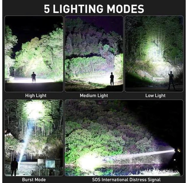 Alt view image 5 of 7 - Rechargeable LED Flashlights High Lumens 990 000 Lumens Super Bright Flashlights with 5 Modes Waterproof Powerful Flash Light Multifunctional Flashlights for Home Camping Hiking(2 Pack)