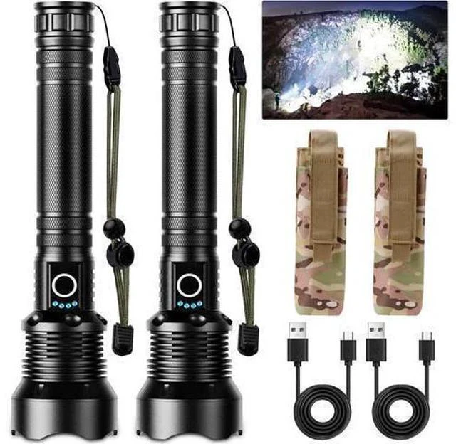 Main image of BERCOL Rechargeable LED Flashlights High Lumens, Super Bright 900,000 Lumens Flashlight with 5 Modes & Waterproof, Powerful 10000mAh High Capacity Flash Light for Camping Emergencies - 2 Pack