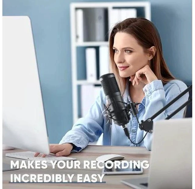 Alt view image 2 of 7 - USB Microphone, Professional 192kHz/24Bit Plug & Play PC Computer Condenser Cardioid Mic Kit with Sound Advanced Chipset, for Streaming, Podcast, Studio Recording and Games