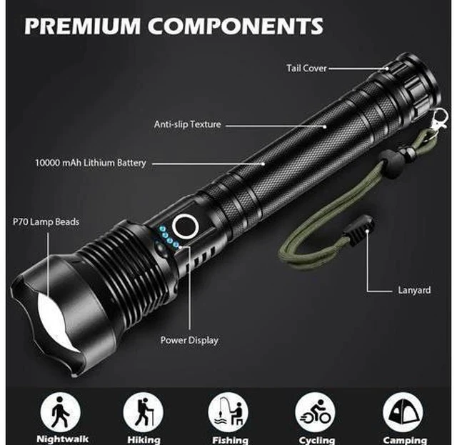 Alt view image 7 of 7 - BERCOL Rechargeable LED Flashlights High Lumens, Super Bright 900,000 Lumens Flashlight with 5 Modes & Waterproof, Powerful 10000mAh High Capacity Flash Light for Camping Emergencies - 2 Pack