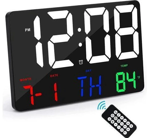 Main image of Amgico Digital Wall Clock,11.4" Digital Clock Large Display, Adjustable Brightness Wall Clock for Bedroom, Alarm Clock with Remote Control,12/24H,Calendar,Snooze,Home,Office,Elderly
