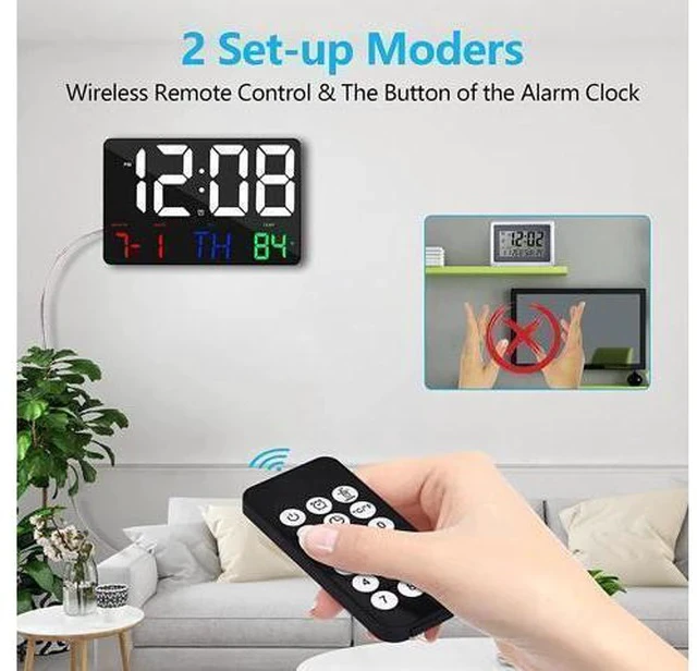 Alt view image 2 of 7 - Amgico Digital Wall Clock,11.4" Digital Clock Large Display, Adjustable Brightness Wall Clock for Bedroom, Alarm Clock with Remote Control,12/24H,Calendar,Snooze,Home,Office,Elderly