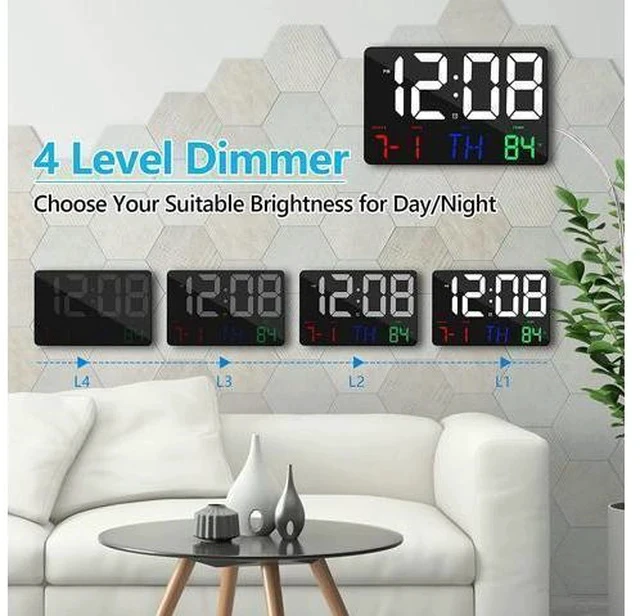 Alt view image 3 of 7 - Amgico Digital Wall Clock,11.4" Digital Clock Large Display, Adjustable Brightness Wall Clock for Bedroom, Alarm Clock with Remote Control,12/24H,Calendar,Snooze,Home,Office,Elderly