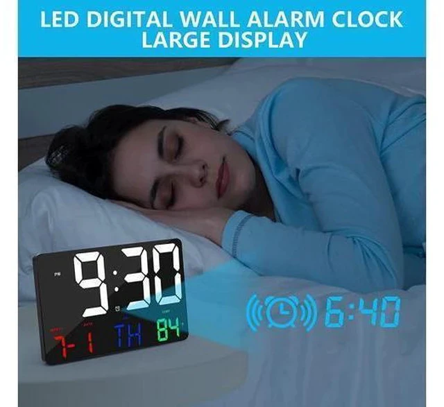 Alt view image 4 of 7 - Amgico Digital Wall Clock,11.4" Digital Clock Large Display, Adjustable Brightness Wall Clock for Bedroom, Alarm Clock with Remote Control,12/24H,Calendar,Snooze,Home,Office,Elderly