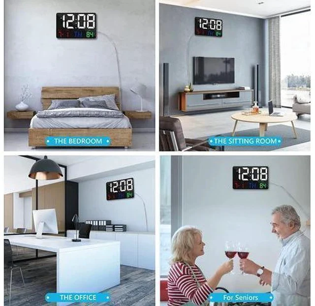 Alt view image 7 of 7 - Amgico Digital Wall Clock,11.4" Digital Clock Large Display, Adjustable Brightness Wall Clock for Bedroom, Alarm Clock with Remote Control,12/24H,Calendar,Snooze,Home,Office,Elderly