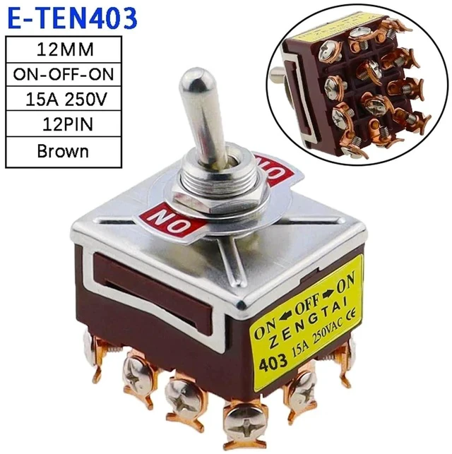 Alt view image 2 of 7 - LIHUA 1PCS E-Ten 403 High-end Rocker Button Switch 12Pin ON-Off-ON Silver Contact Copper Pin 12mm 250V 15A Rocker Toggle Switch(E-Ten 403 ON-Off-ON)