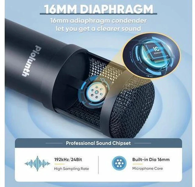 Alt view image 5 of 7 - USB Microphone, Professional 192kHz/24Bit Plug & Play PC Computer Condenser Cardioid Mic Kit with Sound Advanced Chipset, for Streaming, Podcast, Studio Recording and Games