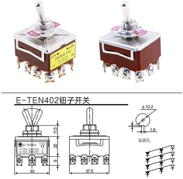 Alt view image 4 of 7 - LIHUA 1PCS E-Ten 403 High-end Rocker Button Switch 12Pin ON-Off-ON Silver Contact Copper Pin 12mm 250V 15A Rocker Toggle Switch(E-Ten 403 ON-Off-ON)