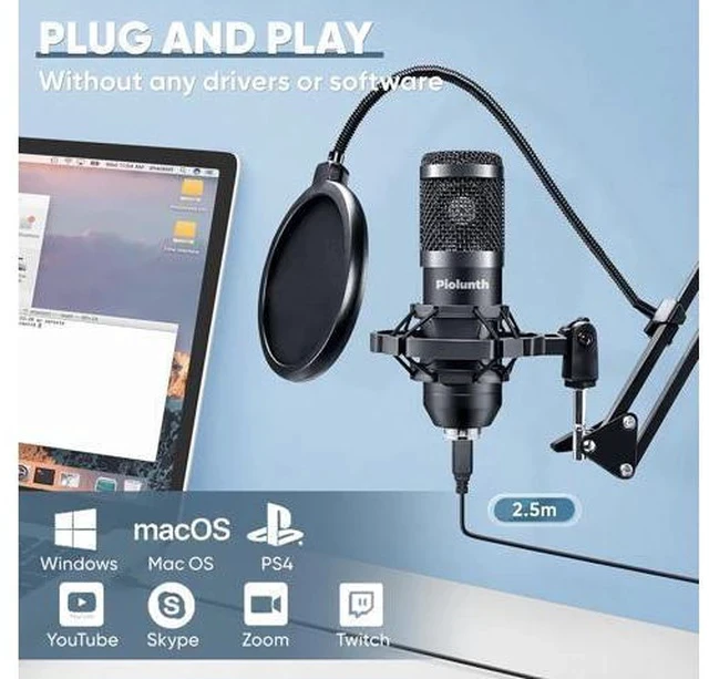 Alt view image 7 of 7 - USB Microphone, Professional 192kHz/24Bit Plug & Play PC Computer Condenser Cardioid Mic Kit with Sound Advanced Chipset, for Streaming, Podcast, Studio Recording and Games
