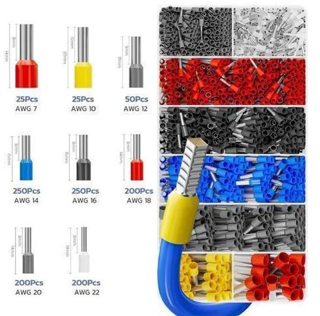 Alt view image 6 of 7 - Ferrule Crimping Tool Kit Wire Ferrules Crimper with 1200PCS Ferrule AWG 23-7 Wire End Ferrule Terminals