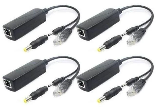 Main image of ANVISION 4-Pack 5V Gigabit PoE Splitter, 48V to 5V 2.4A Adapter, 10/100/1000Mbps, Plug 3.5mm x 1.35mm, 5.5mm x 2.1mm Connector, IEEE 802.3af Compliant, for IP Camera and More