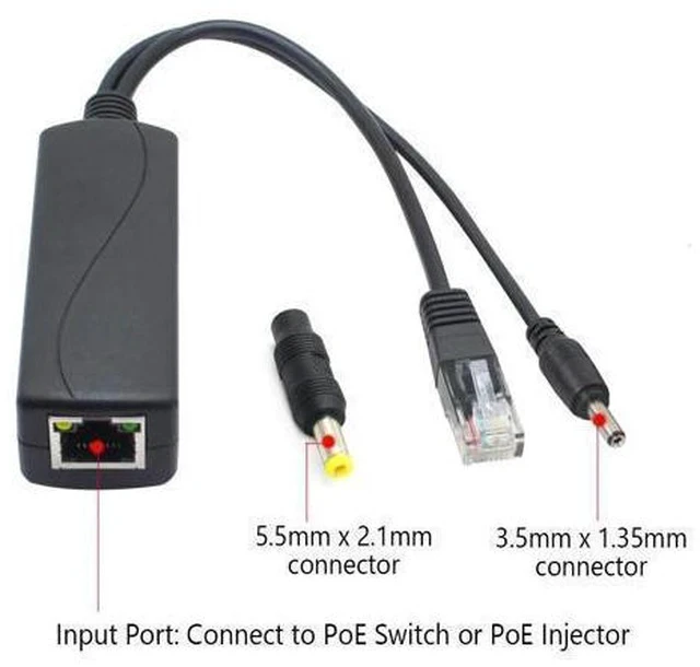 Alt view image 2 of 5 - ANVISION 4-Pack 5V Gigabit PoE Splitter, 48V to 5V 2.4A Adapter, 10/100/1000Mbps, Plug 3.5mm x 1.35mm, 5.5mm x 2.1mm Connector, IEEE 802.3af Compliant, for IP Camera and More