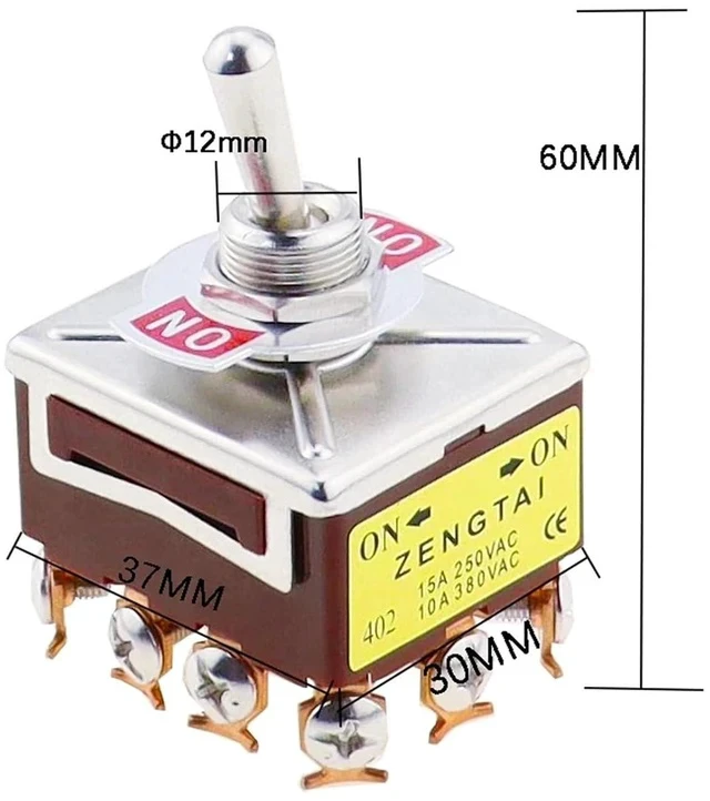 Alt view image 5 of 7 - LIHUA 1PCS E-Ten 403 High-end Rocker Button Switch 12Pin ON-Off-ON Silver Contact Copper Pin 12mm 250V 15A Rocker Toggle Switch(E-Ten 403 ON-Off-ON)