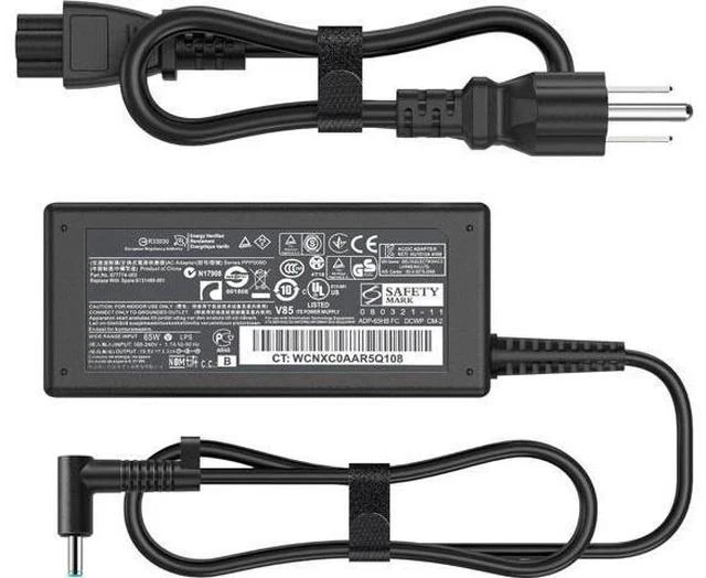 Main image of 65W Laptop Charger Compatible with HP Pavilion x360 14 15 17 Envy 13 15 X360 Elitebook 840 G5 Zbook 14u G4 G5 15u 15 G3 ProBook Chromebook Spectre 19.5V 3.33A Adapter Power Cord Blue Tip