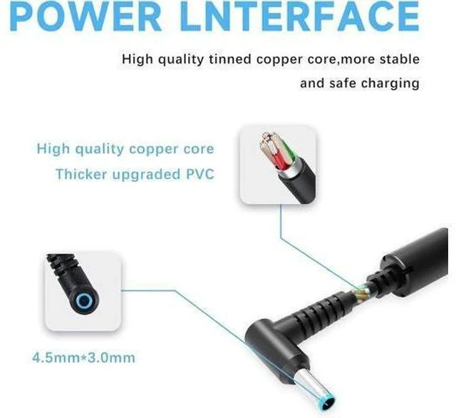 Alt view image 4 of 6 - 65W Laptop Charger Compatible with HP Pavilion x360 14 15 17 Envy 13 15 X360 Elitebook 840 G5 Zbook 14u G4 G5 15u 15 G3 ProBook Chromebook Spectre 19.5V 3.33A Adapter Power Cord Blue Tip