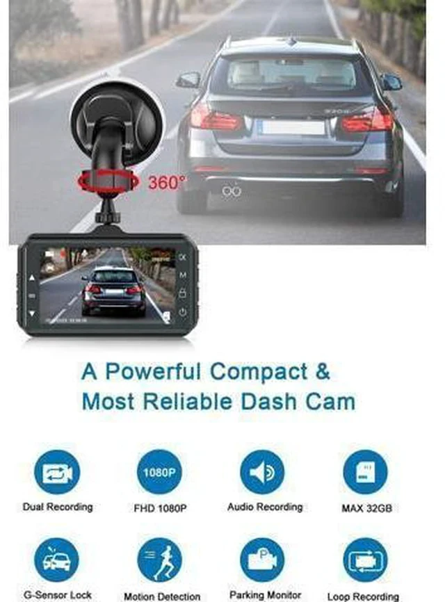 Alt view image 3 of 6 - Dash Cam Front and Rear CHORTAU Dual Dash Cam 3 inch Dashboard Camera Full HD 170° Wide Angle Backup Camera with Night Vision WDR G-Sensor Parking Monitor Loop Recording Motion Detection