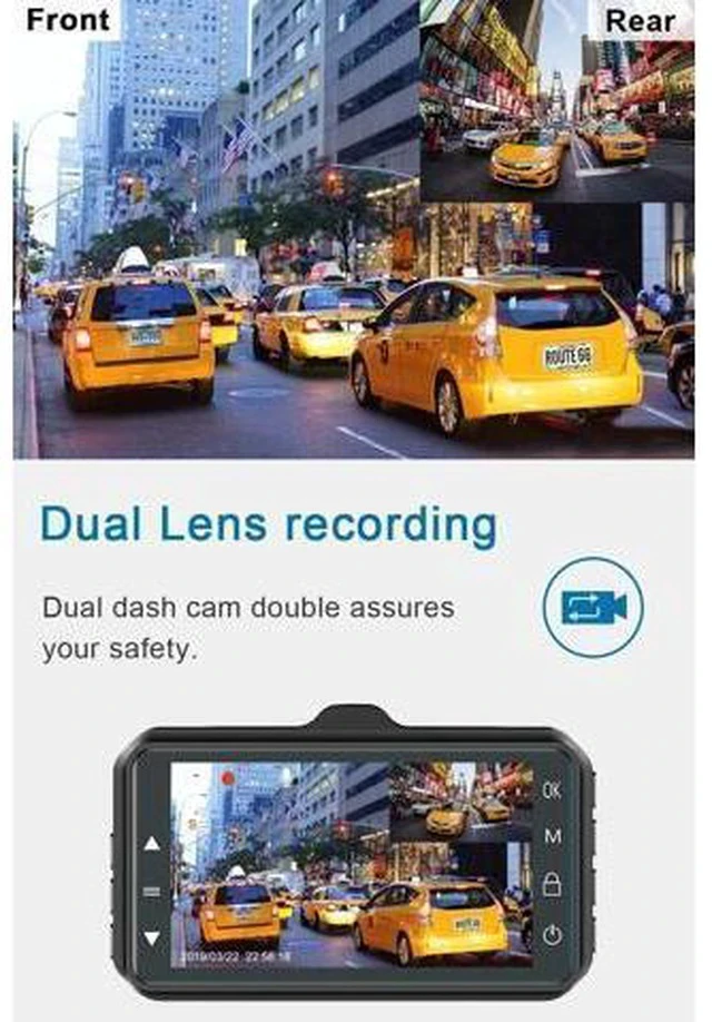 Alt view image 2 of 6 - Dash Cam Front and Rear CHORTAU Dual Dash Cam 3 inch Dashboard Camera Full HD 170° Wide Angle Backup Camera with Night Vision WDR G-Sensor Parking Monitor Loop Recording Motion Detection
