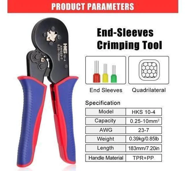 Alt view image 3 of 7 - Ferrule Crimping Tool Kit - Square Ferrule Crimper Plier (AWG 23-7) with 1900pcs Wire End-Sleeves Terminals Kit