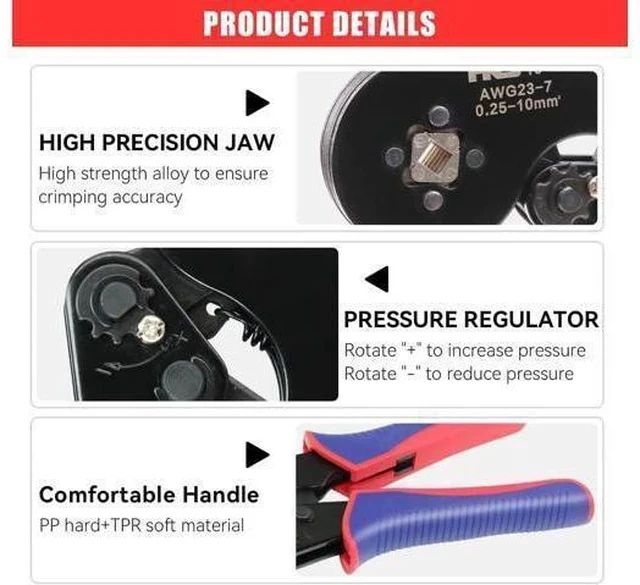 Alt view image 4 of 7 - Ferrule Crimping Tool Kit - Square Ferrule Crimper Plier (AWG 23-7) with 1900pcs Wire End-Sleeves Terminals Kit