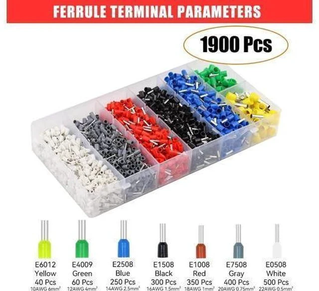 Alt view image 2 of 7 - Ferrule Crimping Tool Kit - Square Ferrule Crimper Plier (AWG 23-7) with 1900pcs Wire End-Sleeves Terminals Kit