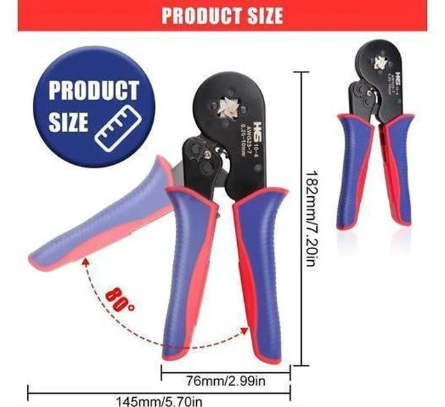 Alt view image 6 of 7 - Ferrule Crimping Tool Kit - Square Ferrule Crimper Plier (AWG 23-7) with 1900pcs Wire End-Sleeves Terminals Kit