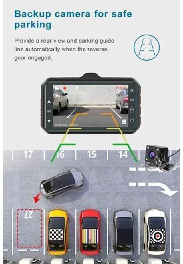 Alt view image 4 of 6 - Dash Cam Front and Rear CHORTAU Dual Dash Cam 3 inch Dashboard Camera Full HD 170° Wide Angle Backup Camera with Night Vision WDR G-Sensor Parking Monitor Loop Recording Motion Detection