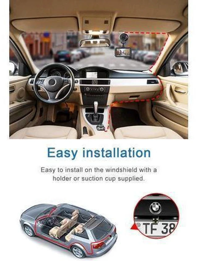 Alt view image 6 of 6 - Dash Cam Front and Rear CHORTAU Dual Dash Cam 3 inch Dashboard Camera Full HD 170° Wide Angle Backup Camera with Night Vision WDR G-Sensor Parking Monitor Loop Recording Motion Detection