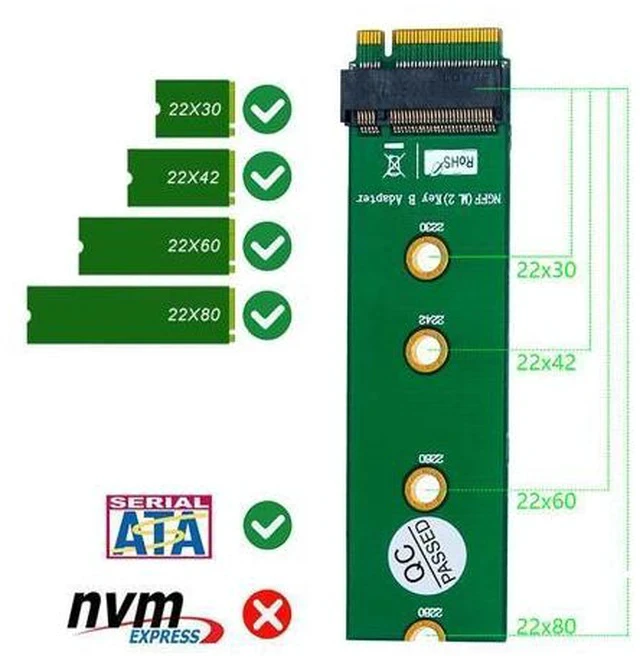 Alt view image 3 of 6 - QINDIAN Add On Cards Converter M.2 NGFF Key B to Key B Adapter M.2/M2 NGFF Raiser Riser Card for SATA-bus NGFF SSD M2 WiFi Cards