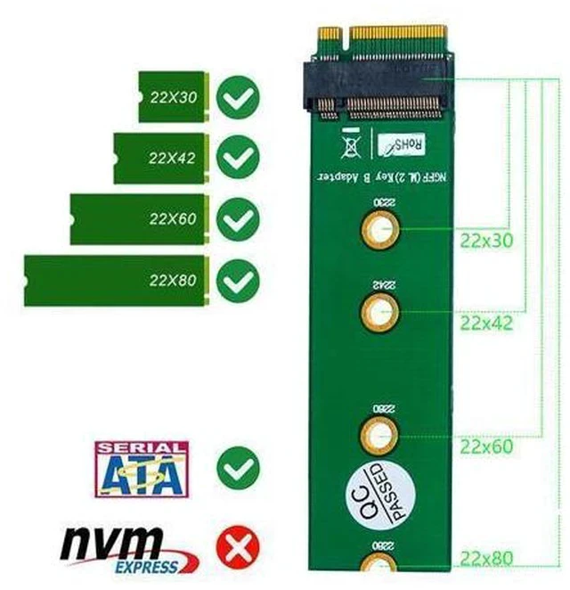 Alt view image 6 of 6 - QINDIAN Add On Cards Converter M.2 NGFF Key B to Key B Adapter M.2/M2 NGFF Raiser Riser Card for SATA-bus NGFF SSD M2 WiFi Cards