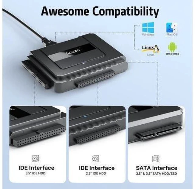 Alt view image 3 of 5 - SATA to USB 3.0 Adapter - External Hard Drive Reader Recovery Converter for Universal 2.5" 3.5" HDD SSD DVD Optical Drive, 2.5/3.5 Inch SATA IDE Hard Drive Adapter Transfer Kit Included Power 12V 2A