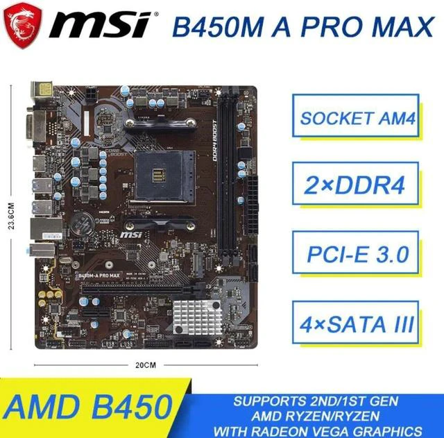 Main image of Socket AM4 Motherboard MSI B450M A PRO MAX AM4 Motherboard DDR4 32GB AMD B450 PCI-E 3.0 USB3.2 HDMI Micro ATX For RYZEN 3 4100