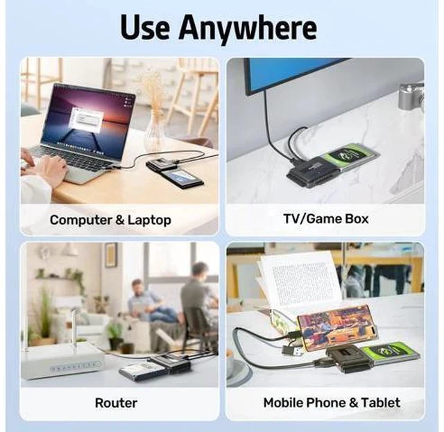 Alt view image 5 of 5 - SATA to USB 3.0 Adapter - External Hard Drive Reader Recovery Converter for Universal 2.5" 3.5" HDD SSD DVD Optical Drive, 2.5/3.5 Inch SATA IDE Hard Drive Adapter Transfer Kit Included Power 12V 2A
