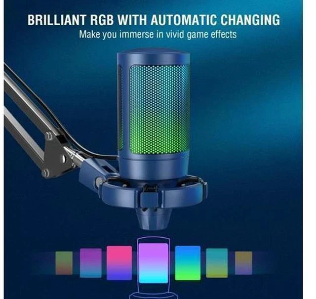 Alt view image 3 of 6 - Streaming Gaming USB Microphone Kit, PC Condenser RGB Mic on PS4/PS5, Plug and Play for Music Recording, Online Game, Discord, Twitch, with Pop Filter, Shock Mount-A6T Blue