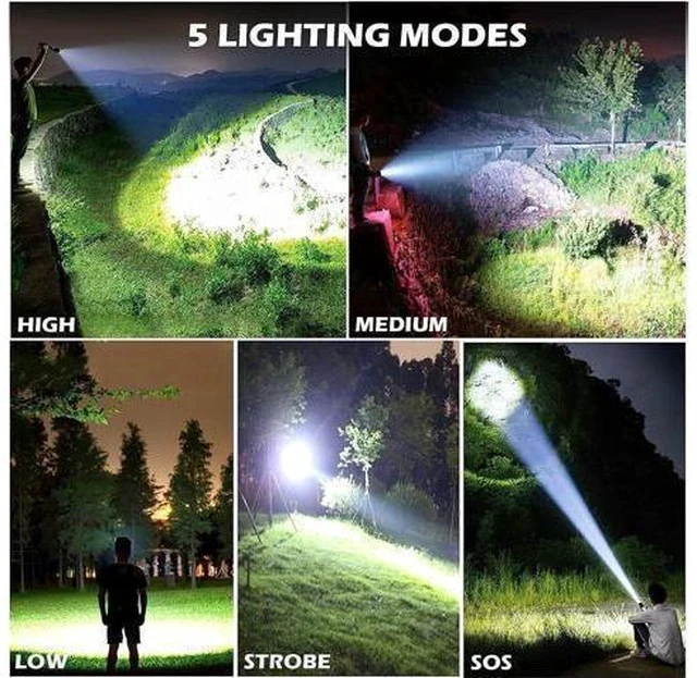 Alt view image 3 of 7 - BERCOL Rechargeable LED Flashlights High Lumens, Super Bright 900,000 Lumens Flashlight with 5 Modes & Waterproof, Powerful 10000mAh High Capacity Flash Light for Camping Emergencies - 2 Pack