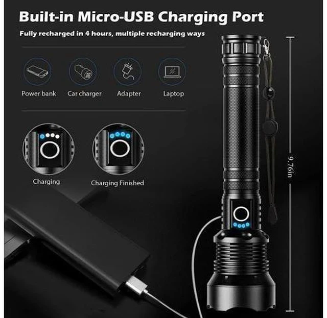 Alt view image 4 of 7 - BERCOL Rechargeable LED Flashlights High Lumens, Super Bright 900,000 Lumens Flashlight with 5 Modes & Waterproof, Powerful 10000mAh High Capacity Flash Light for Camping Emergencies - 2 Pack