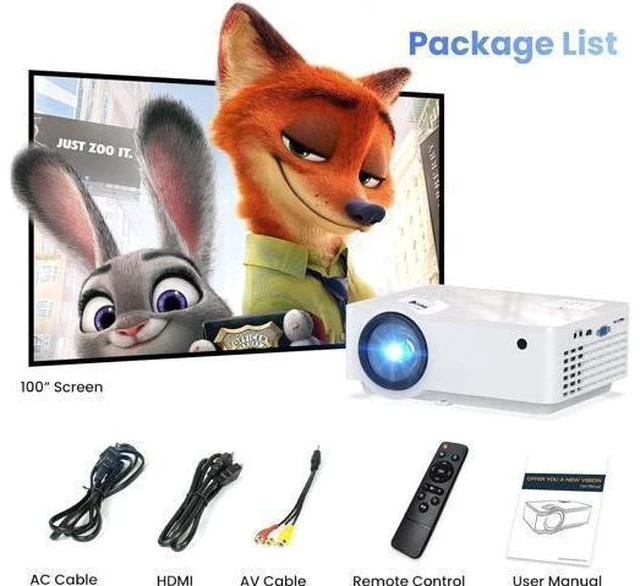 Alt view image 6 of 7 - Projector, 1080P Bluetooth Mini Projector with 100 Projector Screen, 9500 LUX Portable Outdoor Movie Projector for Phone, Compatible with VGA/HDMI/USB/SD/Laptop/Fire Stick/PS5