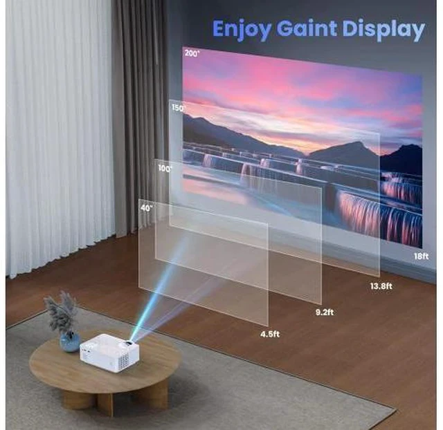 Alt view image 5 of 7 - Projector, 1080P Bluetooth Mini Projector with 100 Projector Screen, 9500 LUX Portable Outdoor Movie Projector for Phone, Compatible with VGA/HDMI/USB/SD/Laptop/Fire Stick/PS5