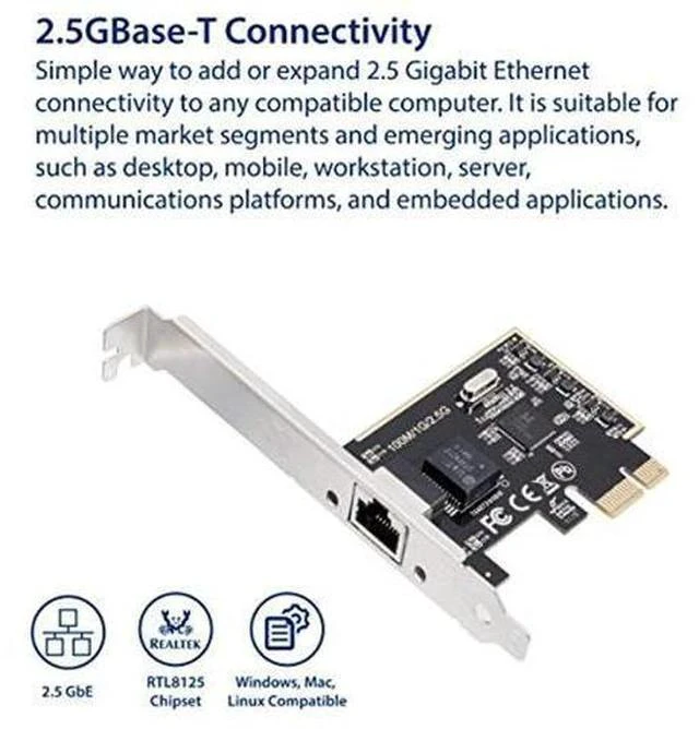 Alt view image 2 of 5 - IO CREST 2.5 Gigabit Ethernet PCI Express PCI-E Network Interface Card 10/100/1000/25000 Mbps RJ45 LAN SI-PEX24059