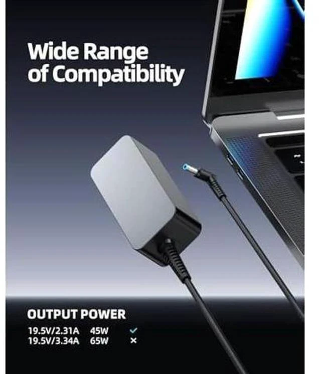 Alt view image 3 of 6 - 45W Laptop Charger Fit for HP 14-dq0xxx 14-dq0001dx 14-dq0002dx 14-dq0003dx 14-dq0004dx 14-dq0005dx 14-dq0051dx 14-dq0052dx 14-dq0054dx 14-dq0055dx 14-dq0035dx 14-dq0011dx Power Supply Cord