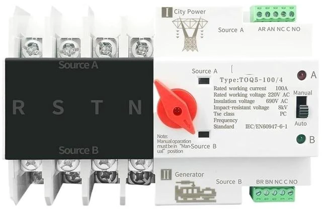 Main image of 3 Phase Din Rail Dual Power Automatic Transfer Switch Electrical Selector Switches Uninterrupted Power 4P 63A 100A 125A(220V,125A)