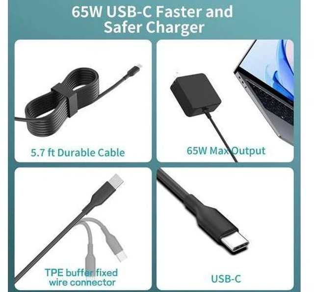 Alt view image 5 of 7 - Surface Charger 65W USB-C Power Adapter Compatible with Surface Pro 9 10 11 12 13 Surface Laptop 7-1 Surface Go Surface Book 3/2/1