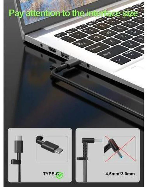Alt view image 2 of 7 - 65W USB C Charger Compatible with Pro 13 14 16 Xps 12 13 9315 7390 inspiron-7306 5620 5310 Chromebook 3100 3110 Latitude 5410 5330 5420 5440 5450 7410 7400 Laptop