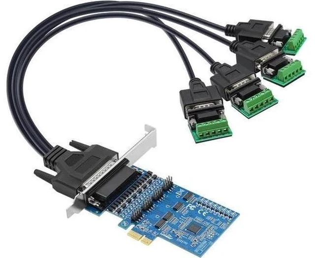Main image of PCIe to 4-Port RS-485/422 Serial Card, High-Speed 9-Pin DB9 COM Port Expansion with Surge/Lightning Protection, Voltage Suppression Terminal Blocks